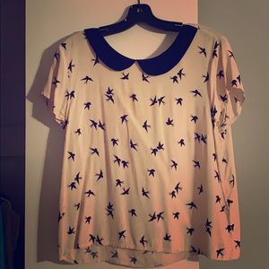 Retro blouse with birds